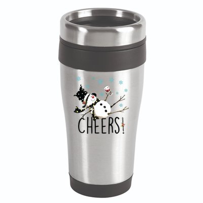 Cheers Snowman And Wine Christmas 16oz Travel Tumbler