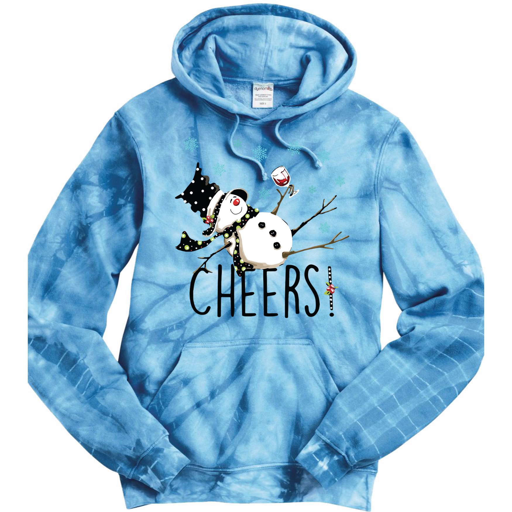 Cheers Snowman And Wine Christmas Tie Dye Hoodie