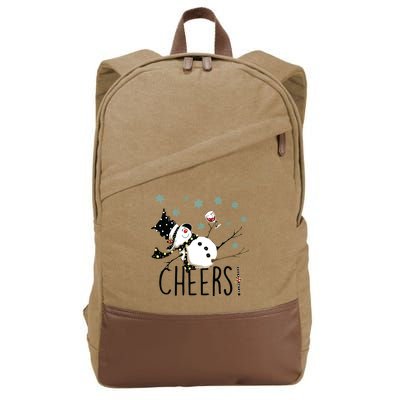 Cheers Snowman And Wine Christmas Cotton Canvas Backpack