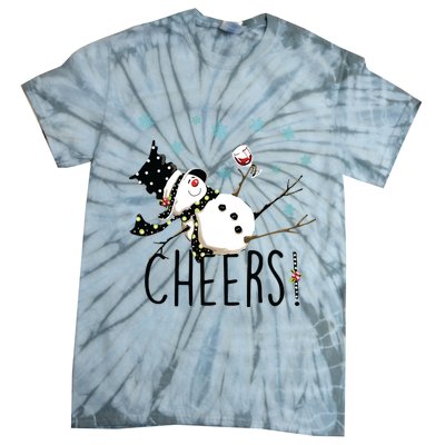 Cheers Snowman And Wine Christmas Tie-Dye T-Shirt