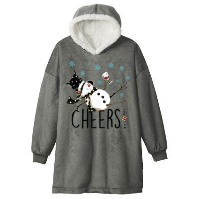 Cheers Snowman And Wine Christmas Hooded Wearable Blanket