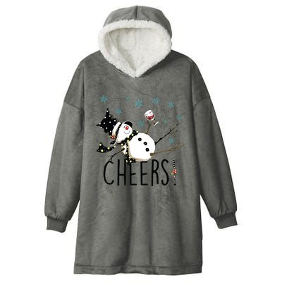 Cheers Snowman And Wine Christmas Hooded Wearable Blanket