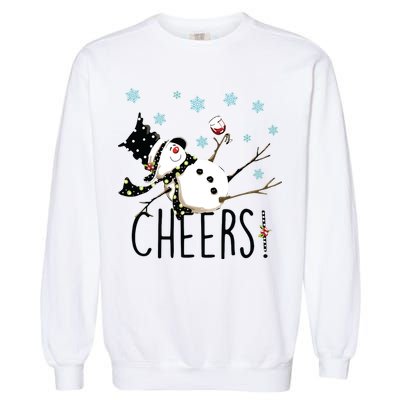 Cheers Snowman And Wine Christmas Garment-Dyed Sweatshirt