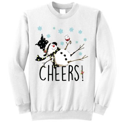 Cheers Snowman And Wine Christmas Sweatshirt