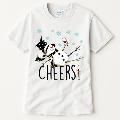 Cheers Snowman And Wine Christmas Tall T-Shirt
