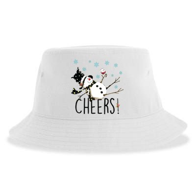Cheers Snowman And Wine Christmas Sustainable Bucket Hat
