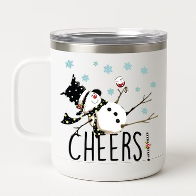 Cheers Snowman And Wine Christmas 12 oz Stainless Steel Tumbler Cup