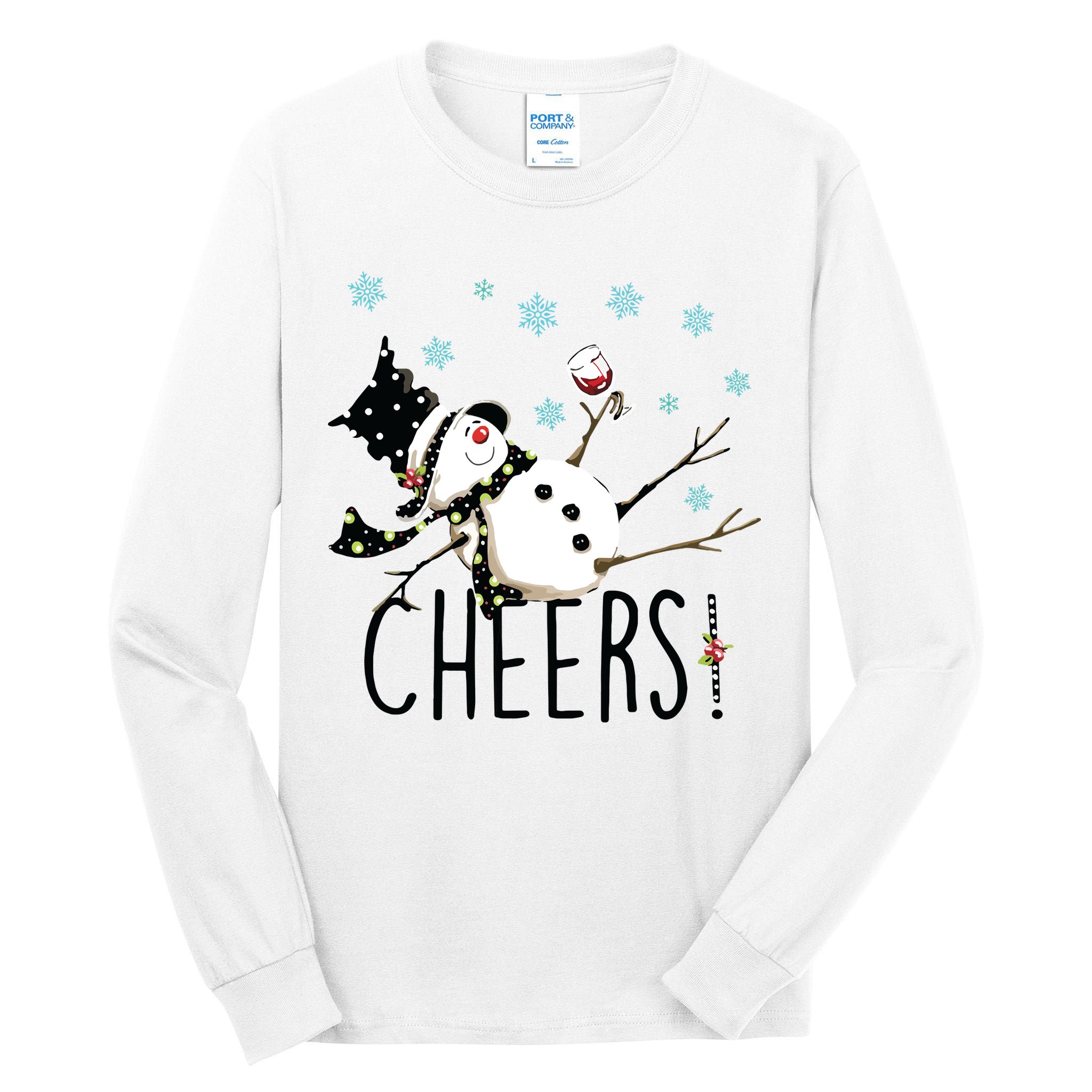 Cheers Snowman And Wine Christmas Tall Long Sleeve T-Shirt