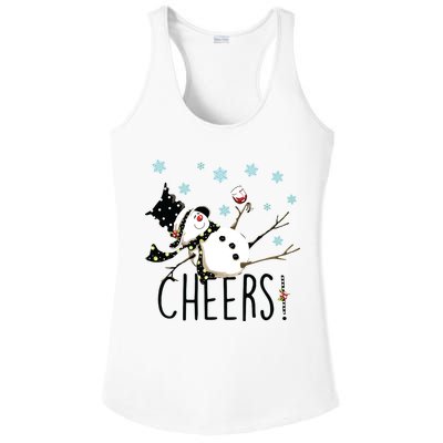 Cheers Snowman And Wine Christmas Ladies PosiCharge Competitor Racerback Tank