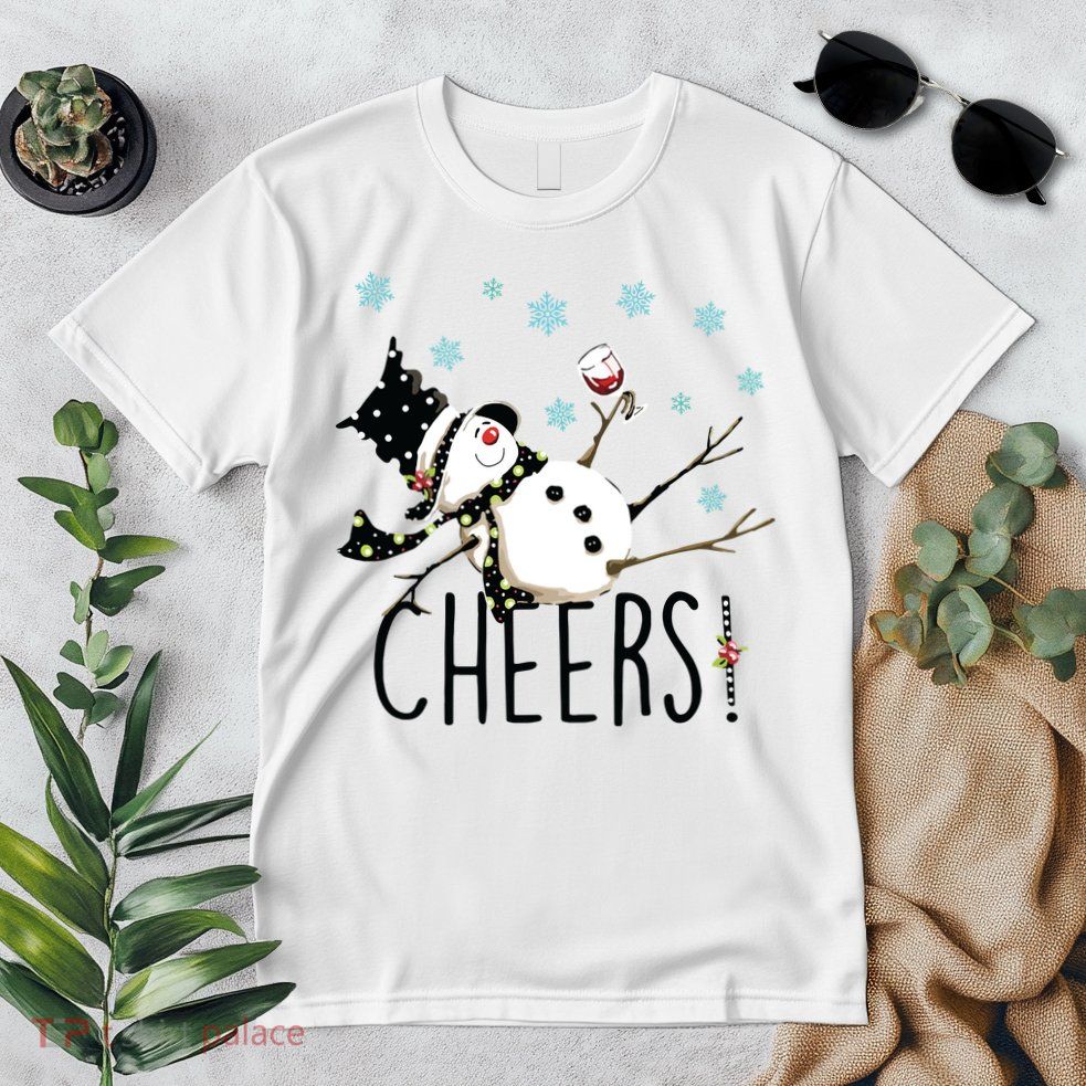 Cheers Snowman And Wine Christmas Premium T-Shirt