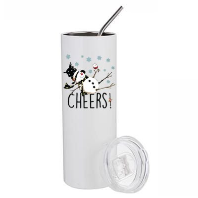 Cheers Snowman And Wine Christmas Stainless Steel Tumbler