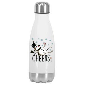 Cheers Snowman And Wine Christmas Stainless Steel Insulated Water Bottle