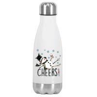 Cheers Snowman And Wine Christmas Stainless Steel Insulated Water Bottle