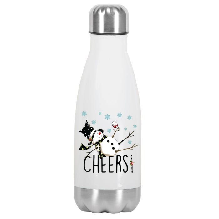 Cheers Snowman And Wine Christmas Stainless Steel Insulated Water Bottle