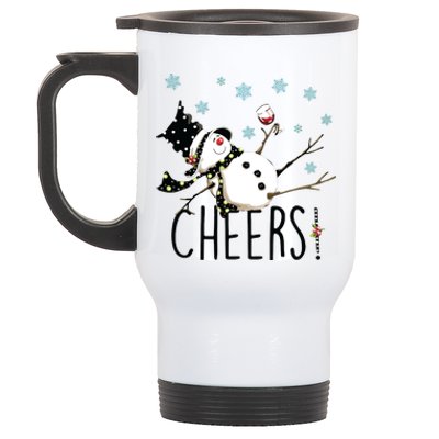 Cheers Snowman And Wine Christmas Stainless Steel Travel Mug