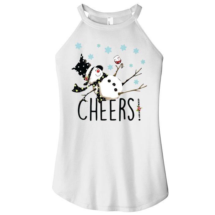 Cheers Snowman And Wine Christmas Women's Perfect Tri Rocker Tank