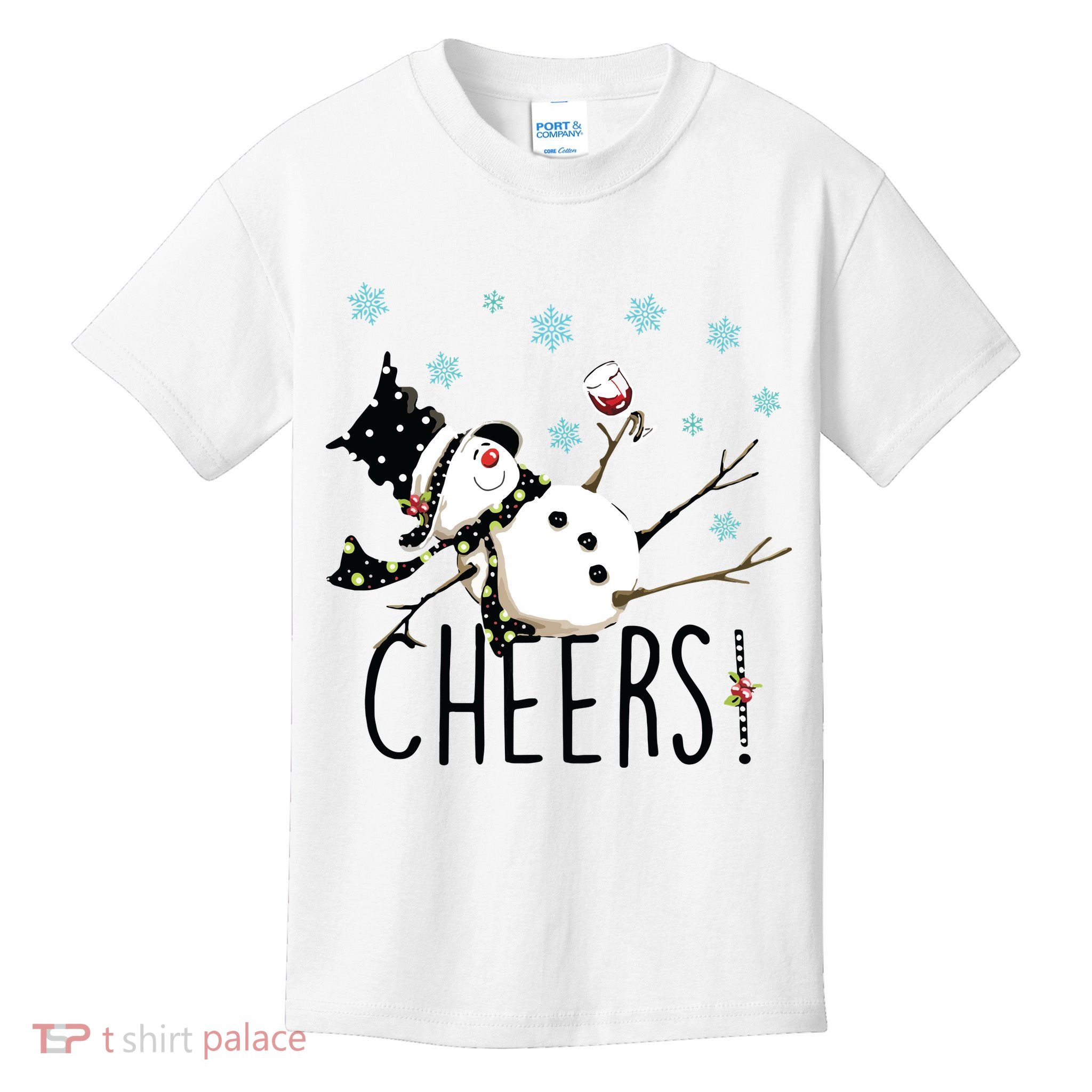 Cheers Snowman And Wine Christmas Kids T-Shirt