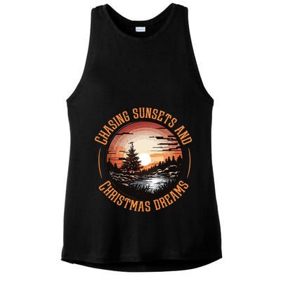 Chasing Sunsets And Christmas Dreams Ladies PosiCharge Tri-Blend Wicking Tank