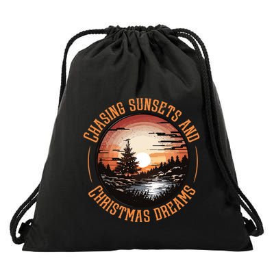 Chasing Sunsets And Christmas Dreams Drawstring Bag