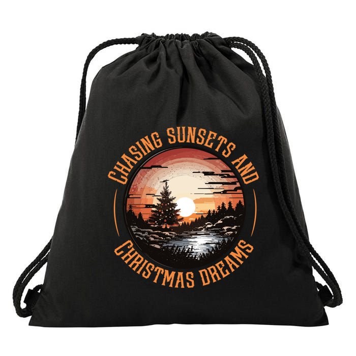 Chasing Sunsets And Christmas Dreams Drawstring Bag