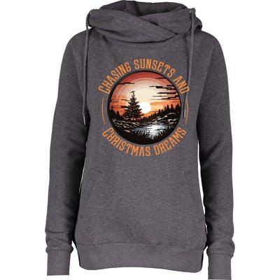 Chasing Sunsets And Christmas Dreams Womens Funnel Neck Pullover Hood