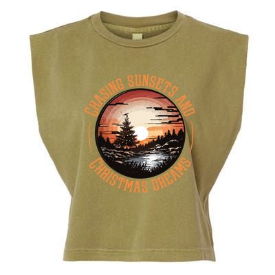 Chasing Sunsets And Christmas Dreams Garment-Dyed Women's Muscle Tee