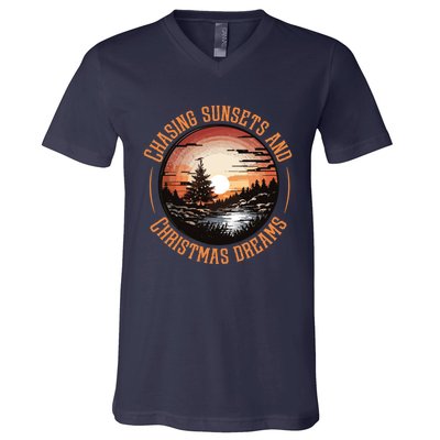 Chasing Sunsets And Christmas Dreams V-Neck T-Shirt