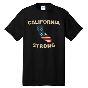 California Strong American Flag Cool Ca Map Tall T-Shirt