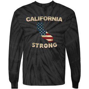 California Strong American Flag Cool Ca Map Tie-Dye Long Sleeve Shirt