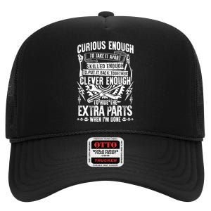 Curious Skilled And Clever Funny Car Auto Truck Mechanic High Crown Mesh Back Trucker Hat