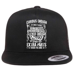 Curious Skilled And Clever Funny Car Auto Truck Mechanic Flat Bill Trucker Hat