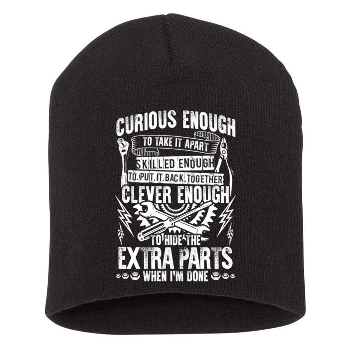 Curious Skilled And Clever Funny Car Auto Truck Mechanic Short Acrylic Beanie