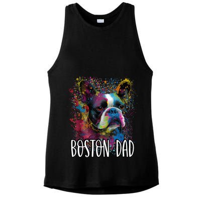 Colorful Splash Art Boston Terrier Dad Portrait Puppy Ladies PosiCharge Tri-Blend Wicking Tank