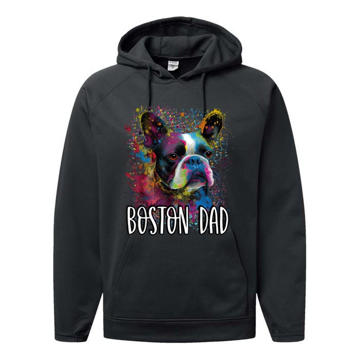 Colorful Splash Art Boston Terrier Dad Portrait Puppy Performance Fleece Hoodie