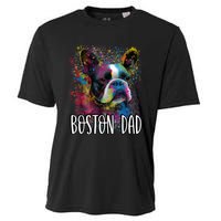 Colorful Splash Art Boston Terrier Dad Portrait Puppy Cooling Performance Crew T-Shirt