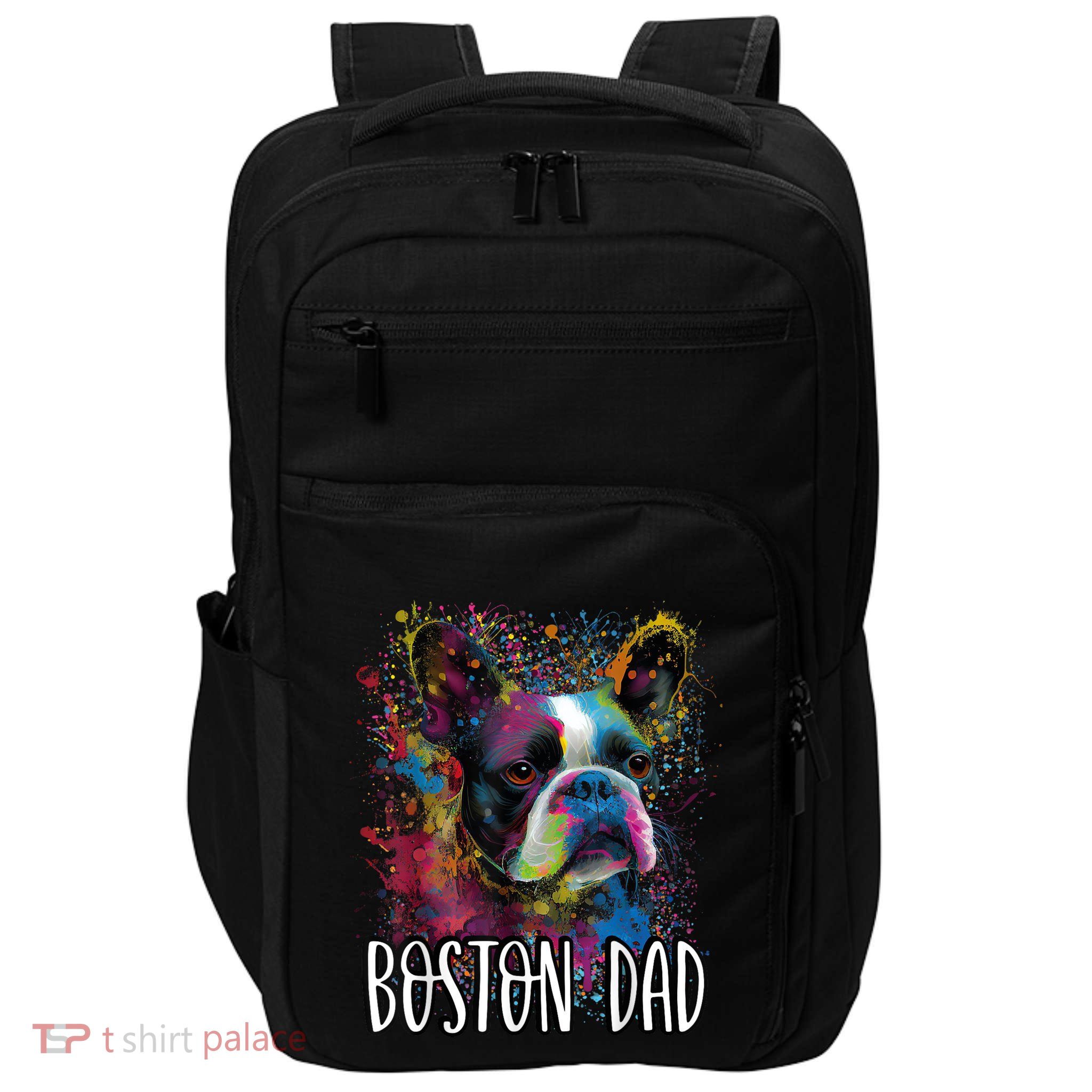 Colorful Splash Art Boston Terrier Dad Portrait Puppy Impact Tech Backpack