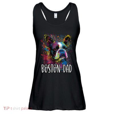 Colorful Splash Art Boston Terrier Dad Portrait Puppy Ladies Essential Flowy Tank