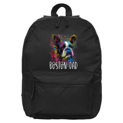 Colorful Splash Art Boston Terrier Dad Portrait Puppy 16 in Basic Backpack