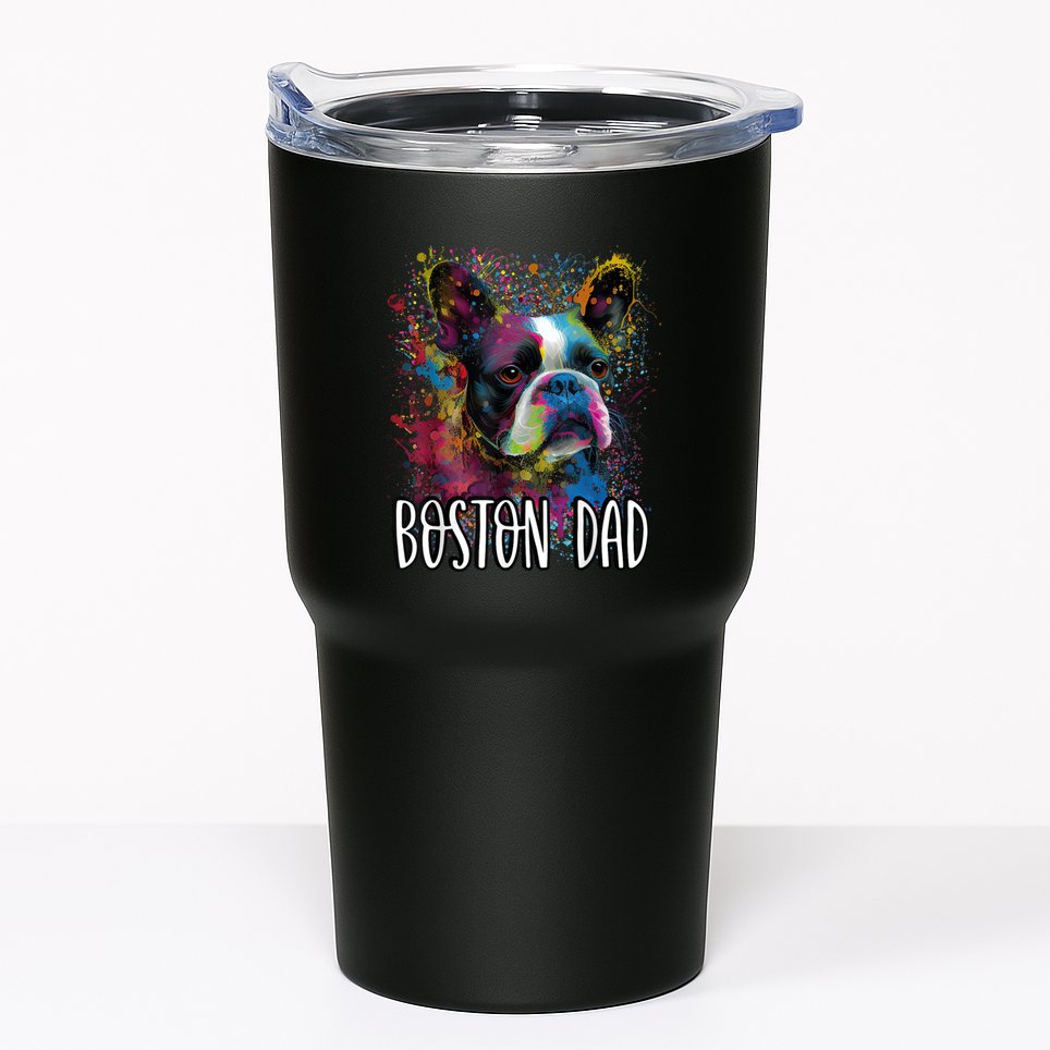 Colorful Splash Art Boston Terrier Dad Portrait Puppy Tumbler