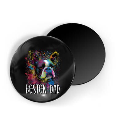Colorful Splash Art Boston Terrier Dad Portrait Puppy Magnet