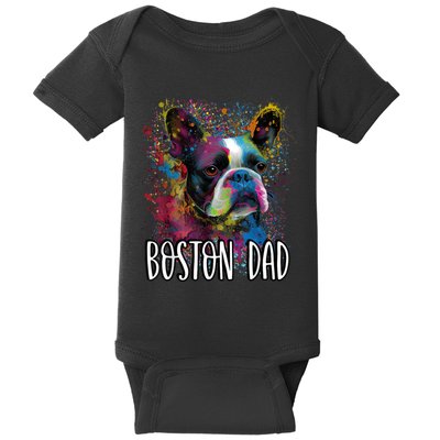 Colorful Splash Art Boston Terrier Dad Portrait Puppy Baby Bodysuit