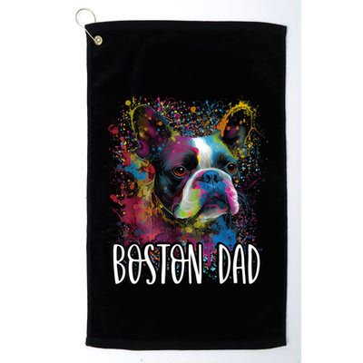 Colorful Splash Art Boston Terrier Dad Portrait Puppy Golf Towel