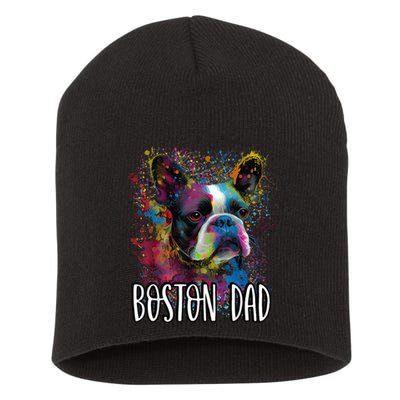Colorful Splash Art Boston Terrier Dad Portrait Puppy Short Acrylic Beanie