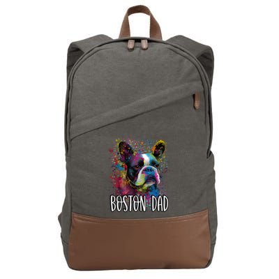 Colorful Splash Art Boston Terrier Dad Portrait Puppy Cotton Canvas Backpack