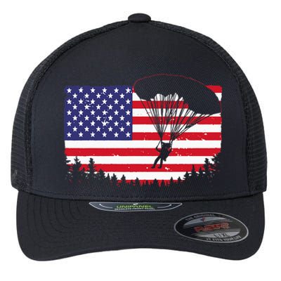 Cool Skydiving Art Men Women Skydiver American Flag Skydive Flexfit Unipanel Trucker Cap