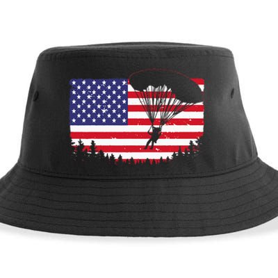 Cool Skydiving Art Men Women Skydiver American Flag Skydive Sustainable Bucket Hat