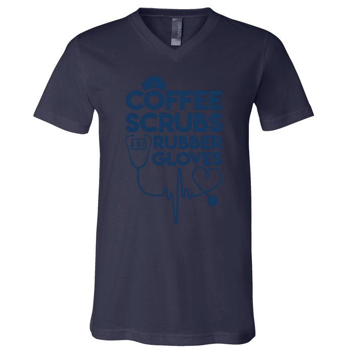 Coffee Scrubs And Rubber V-Neck T-Shirt