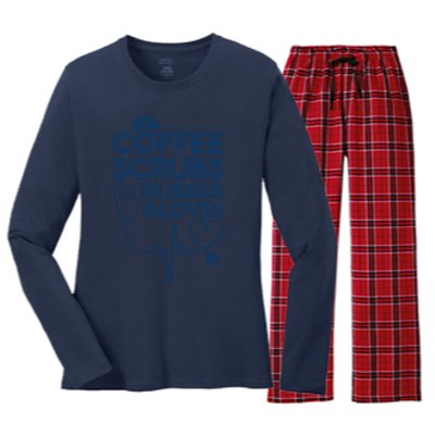 Coffee Scrubs And Rubber Women's Long Sleeve Flannel Pajama Set 