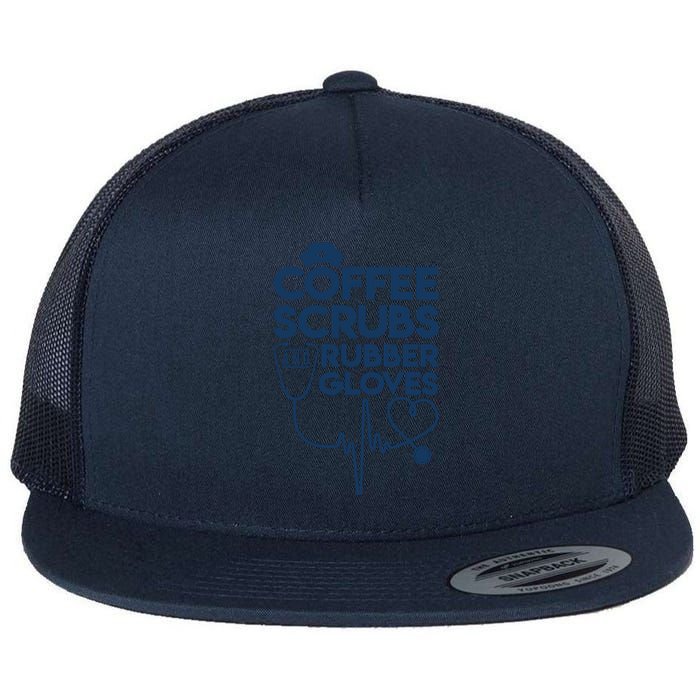 Coffee Scrubs And Rubber Flat Bill Trucker Hat