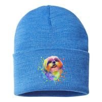 Colorful Splash Art Shih Tzu Portrait Shitzu Puppy Owner Gift Sustainable Knit Beanie